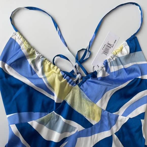 Blue Abstract Print String Halter Neck Mini Dress Lauren Wolfe - Picture 7 of 10